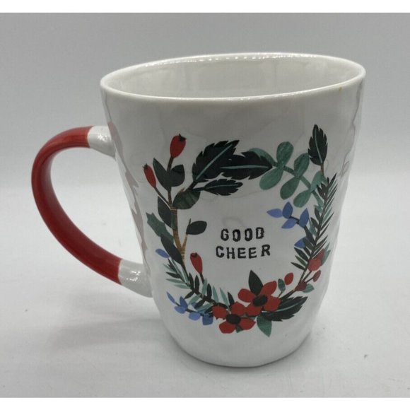 Prima Design Christmas Mug Coffee Cup Large Good Cheer Holiday Wreath 16 oz - Picture 1 of 4